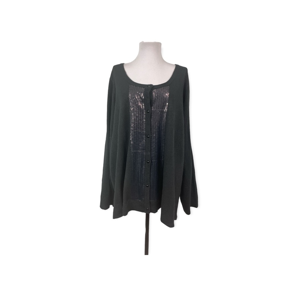 Avenue NEW Women's 26/28 3X Button Down Cardigan Sweater Black Sequins L/S